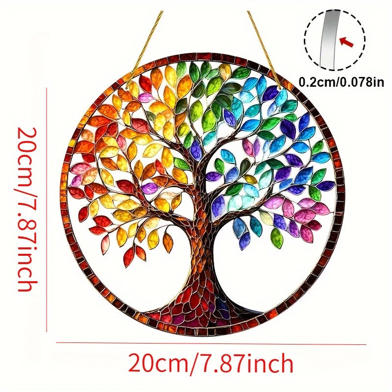 Lebensbaum Sonnenfänger – Buntes 2D-Wanddekor im Boho-Stil aus Acrylglas - Lebensbaum Sonnenfänger – Buntes 2D-Wanddekor im Boho-Stil aus Acrylglas - BTSCreativ