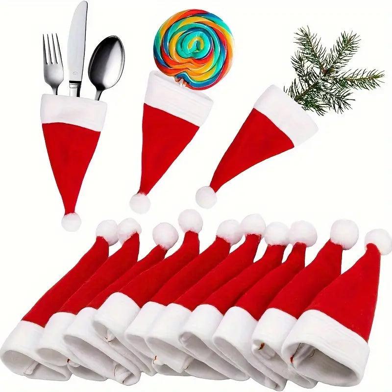 10-teiliges Mini-Weihnachtsmann-Hut-Besteckset – Festliche Tischdekoration - BTSCreativ