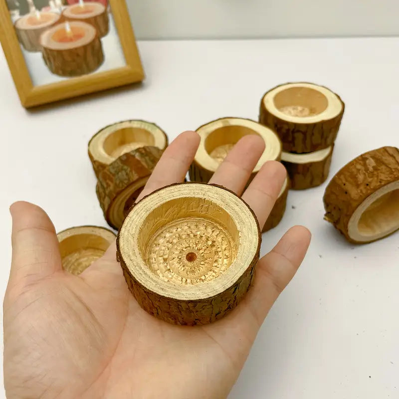 Rustikales Teelichthalter-Set aus echtem Holz – 10 Stück