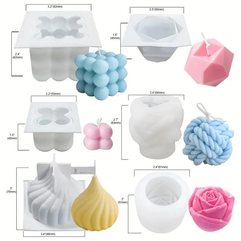 Silikonform-Set für kreative DIY-Kerzen – 6-teiliges Set inkl. Dochte & Zubehör - BTSCreativ