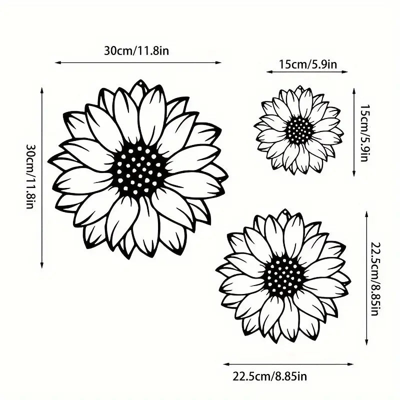3-teilige Metall-Sonnenblumen-Wanddekoration – für Garten, Terrasse & Balkon