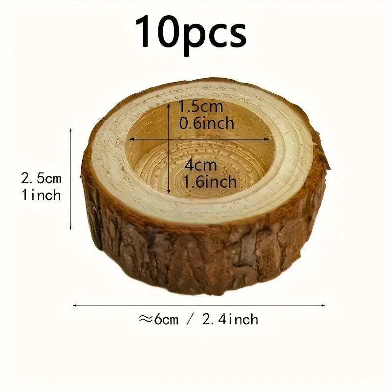 Rustikales Teelichthalter-Set aus echtem Holz – 10 Stück