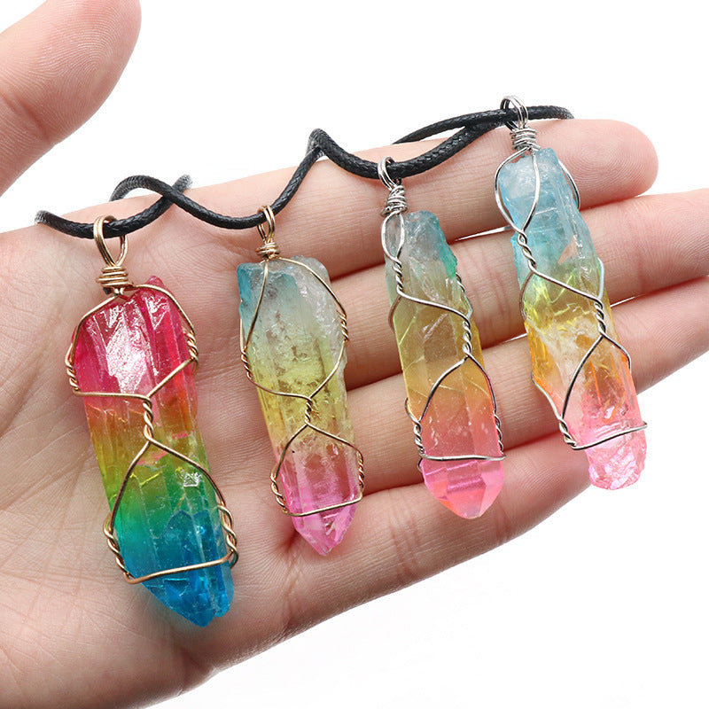 Kristall-Anhänger „Baum des Lebens“ – Naturstein-Säule mit Lebensbaum als Kette | Spiritueller Schmuck in Boho-Optik