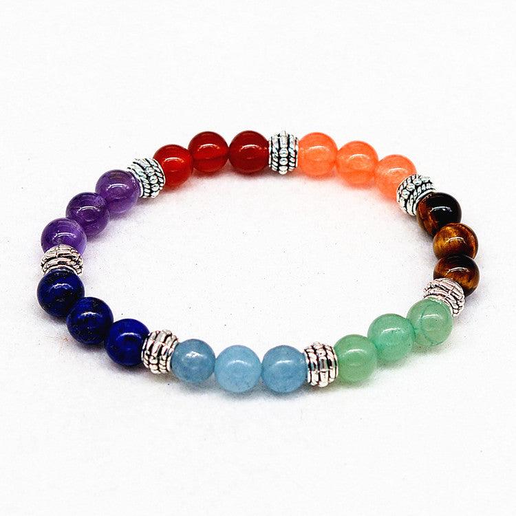 Reiki 7-Chakra-Armband – Naturstein-Perlen mit Antiksilber-Elementen