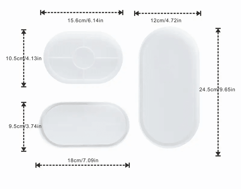 Silikonformen für kreative DIY-Projekte – 3-teiliges Tablett-Set in ovaler Form - BTSCreativ