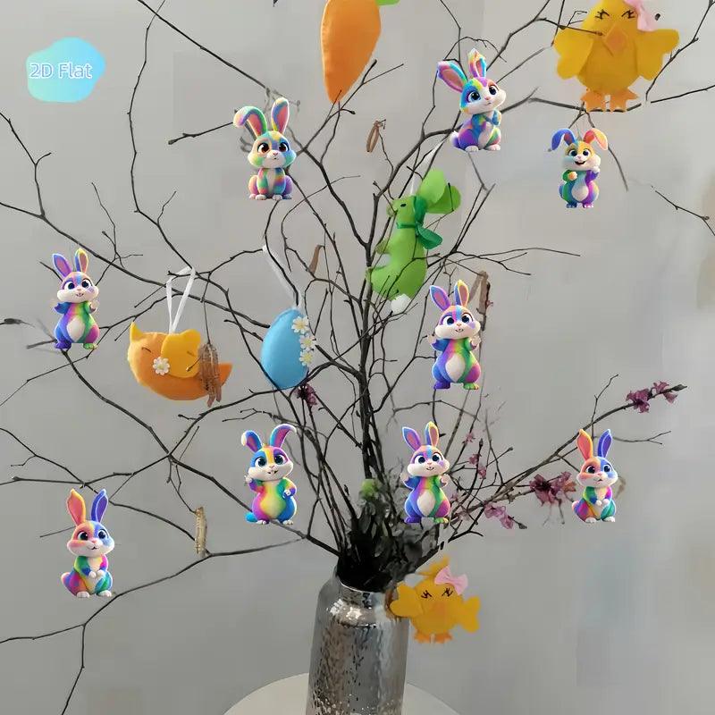 6-teiliges Set: Bunte Osterhasen-Ornamente – 2D Acryl Flach