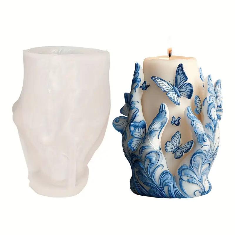 Schmetterling & Blumen Handförmige Silikon-Kerzenform - BTSCreativ