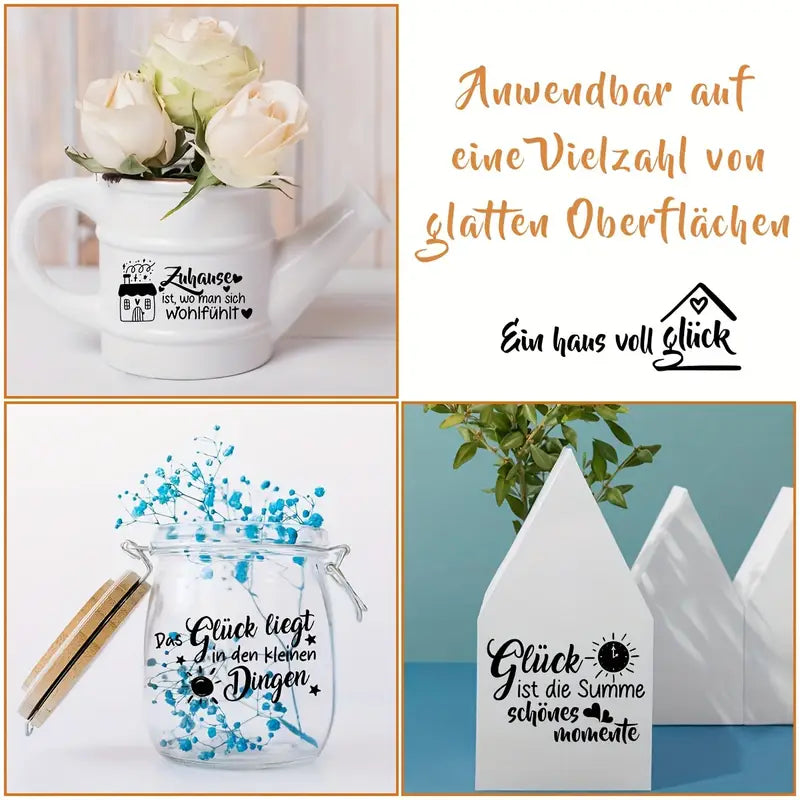 Rub-On-Sticker „Glückliches Zuhause“ – 5 Blätter Übertragungsfolie für kreative Wohnideen