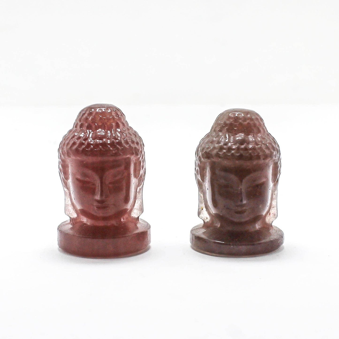 Handgeschnitzter Buddha-Kopf aus Edelstein – Mahagoni & Erdbeerquarz