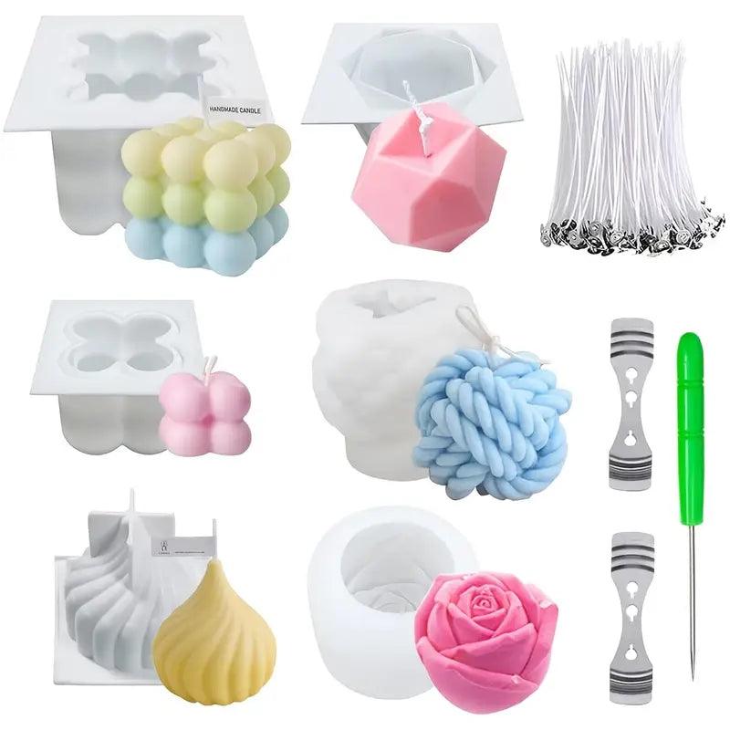 Silikonform-Set für kreative DIY-Kerzen – 6-teiliges Set inkl. Dochte & Zubehör - BTSCreativ