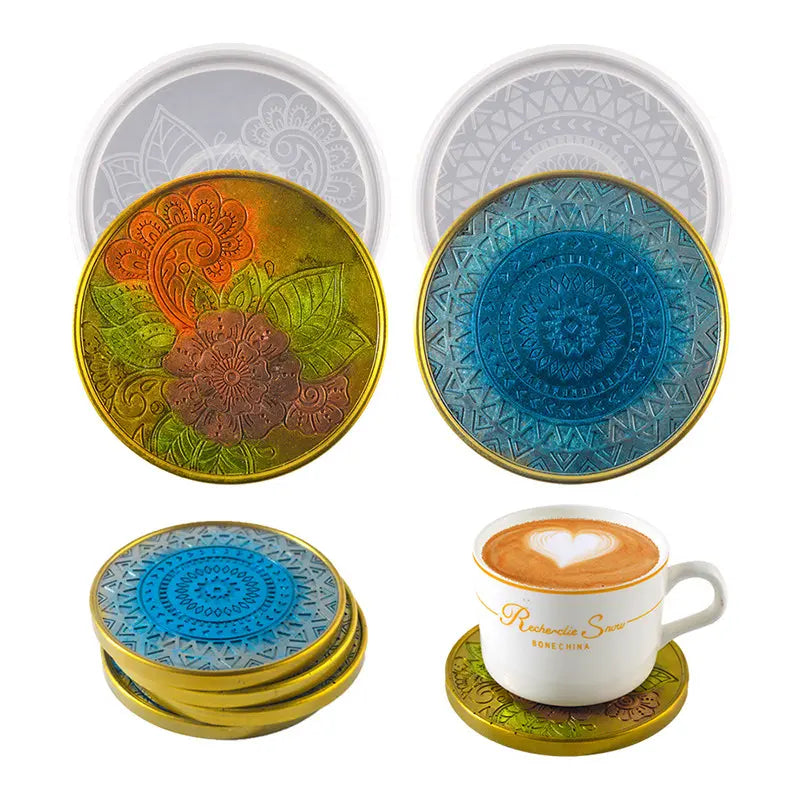 2er-Set Mandala-Silikonformen für Untersetzer – Filigrane Blüten- & Blattmotive für kreative DIY-Projekte