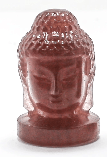Handgeschnitzter Buddha-Kopf aus Edelstein – Mahagoni & Erdbeerquarz