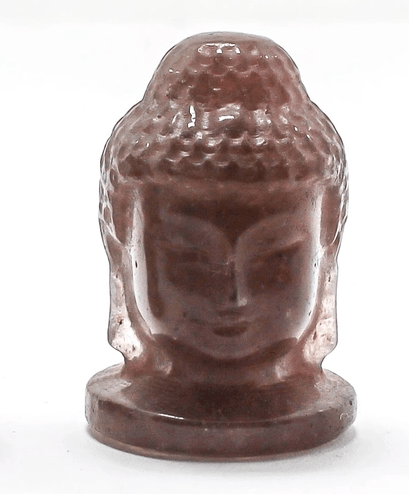 Handgeschnitzter Buddha-Kopf aus Edelstein – Mahagoni & Erdbeerquarz