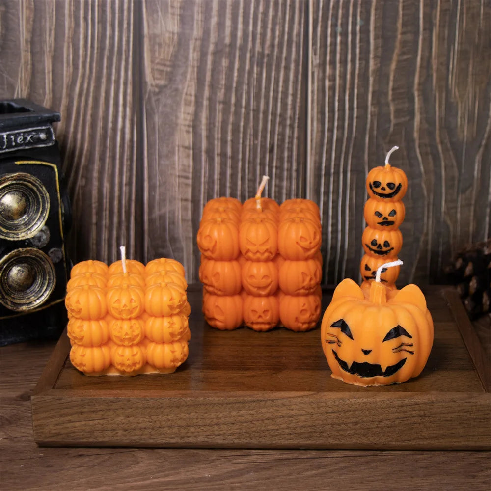 Halloween Silikonform – Gestapelte Kürbis-Kerze & Schädel-Design