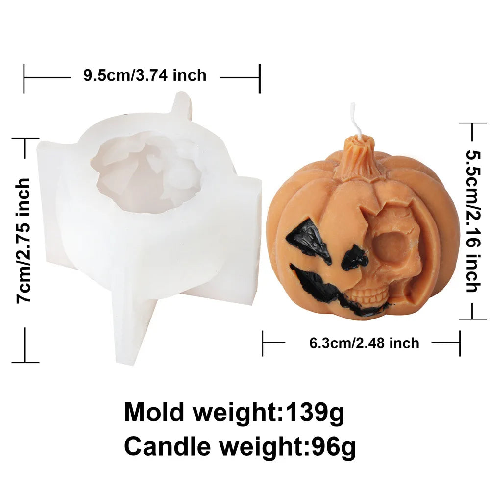 Halloween Silikonform – Gestapelte Kürbis-Kerze & Schädel-Design