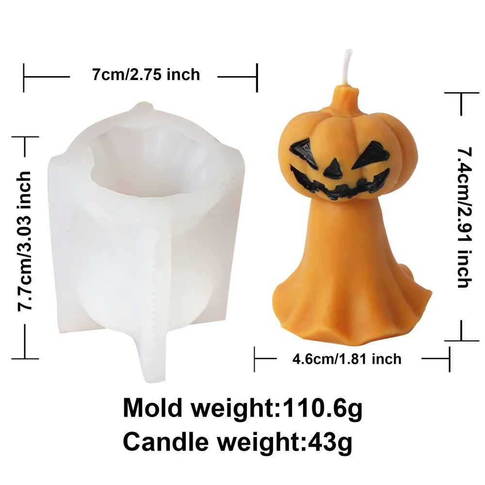 Halloween Silikonform – Gestapelte Kürbis-Kerze & Schädel-Design