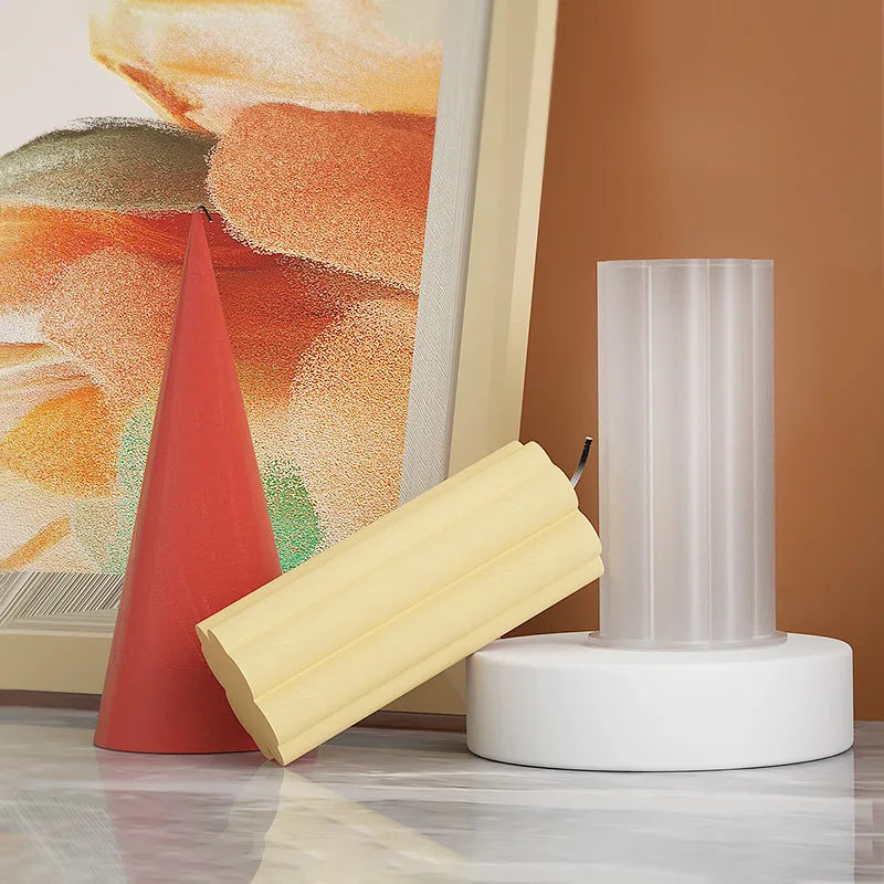 Silikonform für geometrische Kerzen – Zylinder, Kegel, Diamantstruktur & moderne Designformen