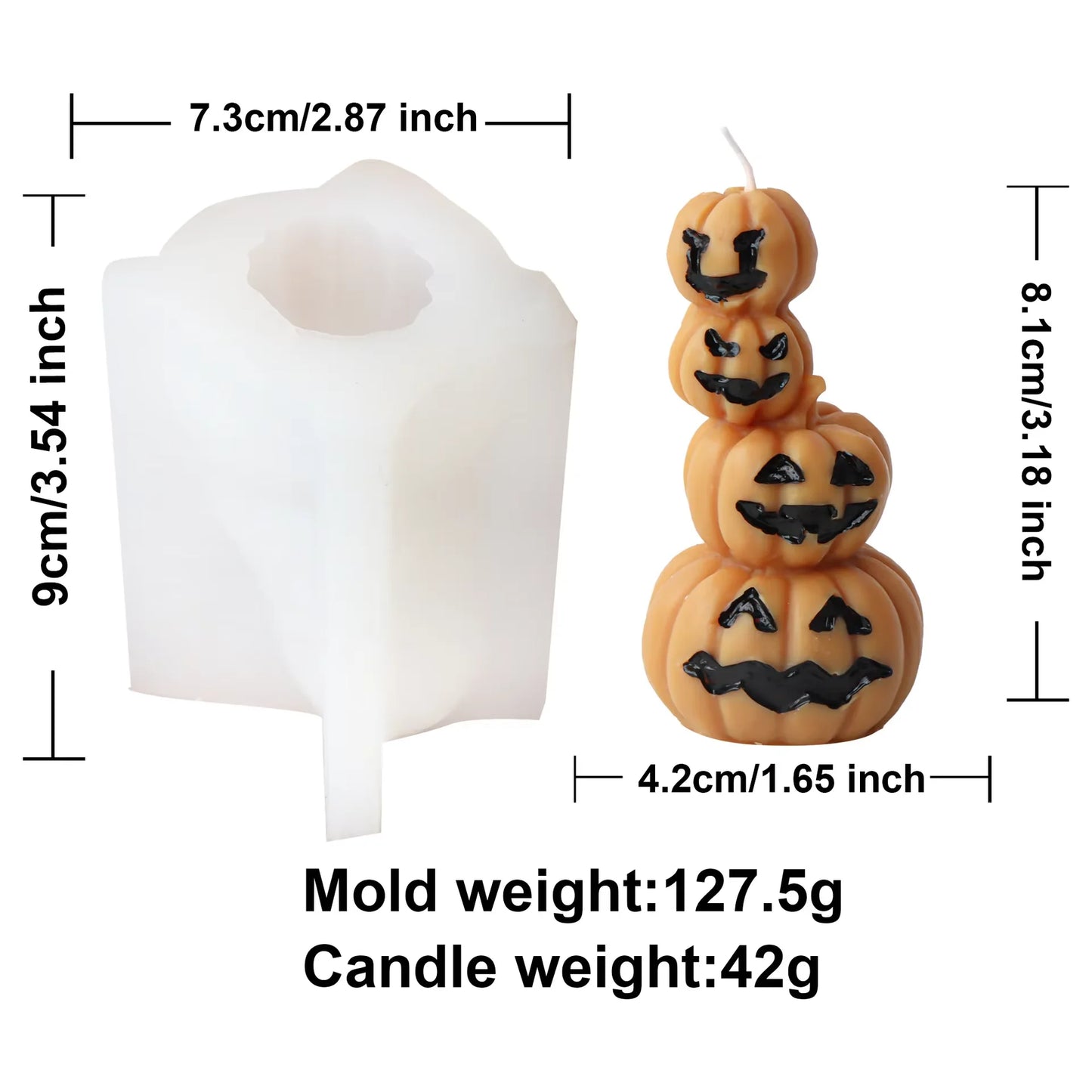 Halloween Silikonform – Gestapelte Kürbis-Kerze & Schädel-Design