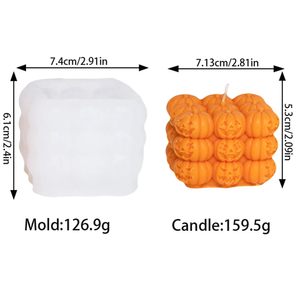 Halloween Silikonform – Gestapelte Kürbis-Kerze & Schädel-Design