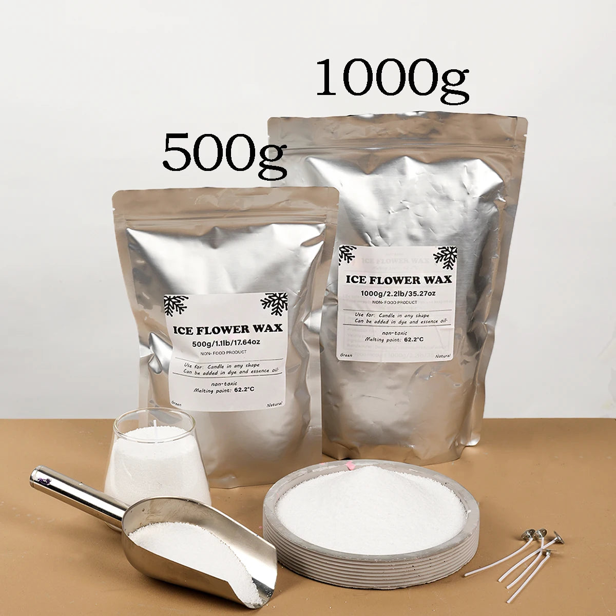 500g/1000g Weißes Sandwachs – Eisblumenwachs für DIY-Kerzen | Schneeflocken-Wachs für kreative Landschafts-Kerzen, Sandtassen & Wachsmalerei