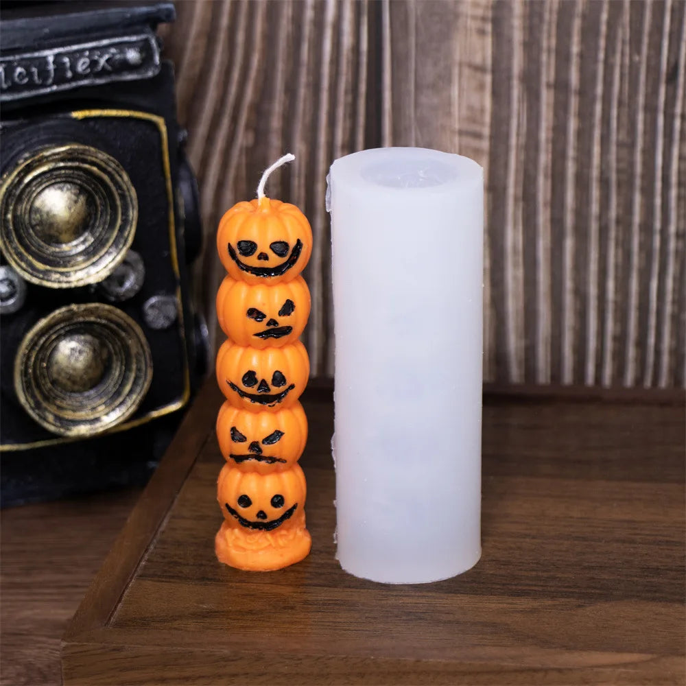 Halloween Silikonform – Gestapelte Kürbis-Kerze & Schädel-Design
