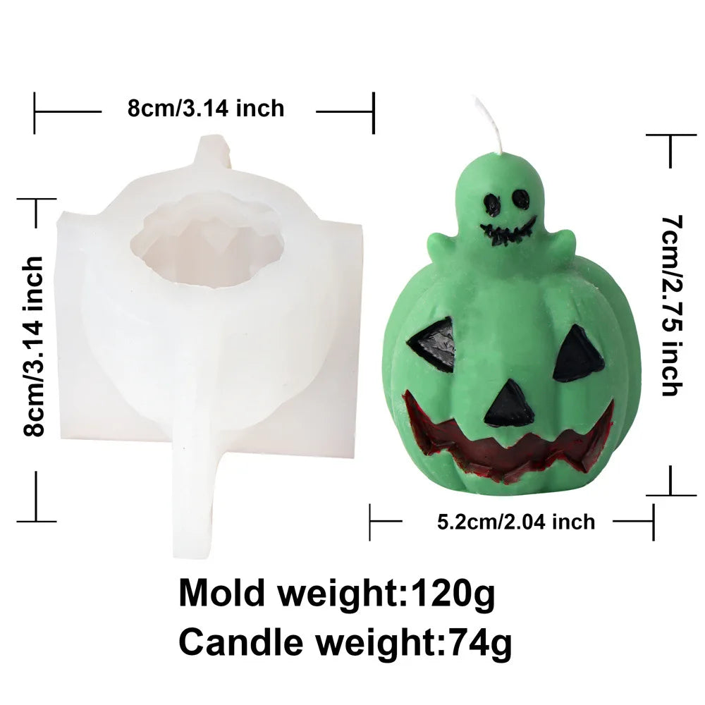 Halloween Silikonform – Gestapelte Kürbis-Kerze & Schädel-Design