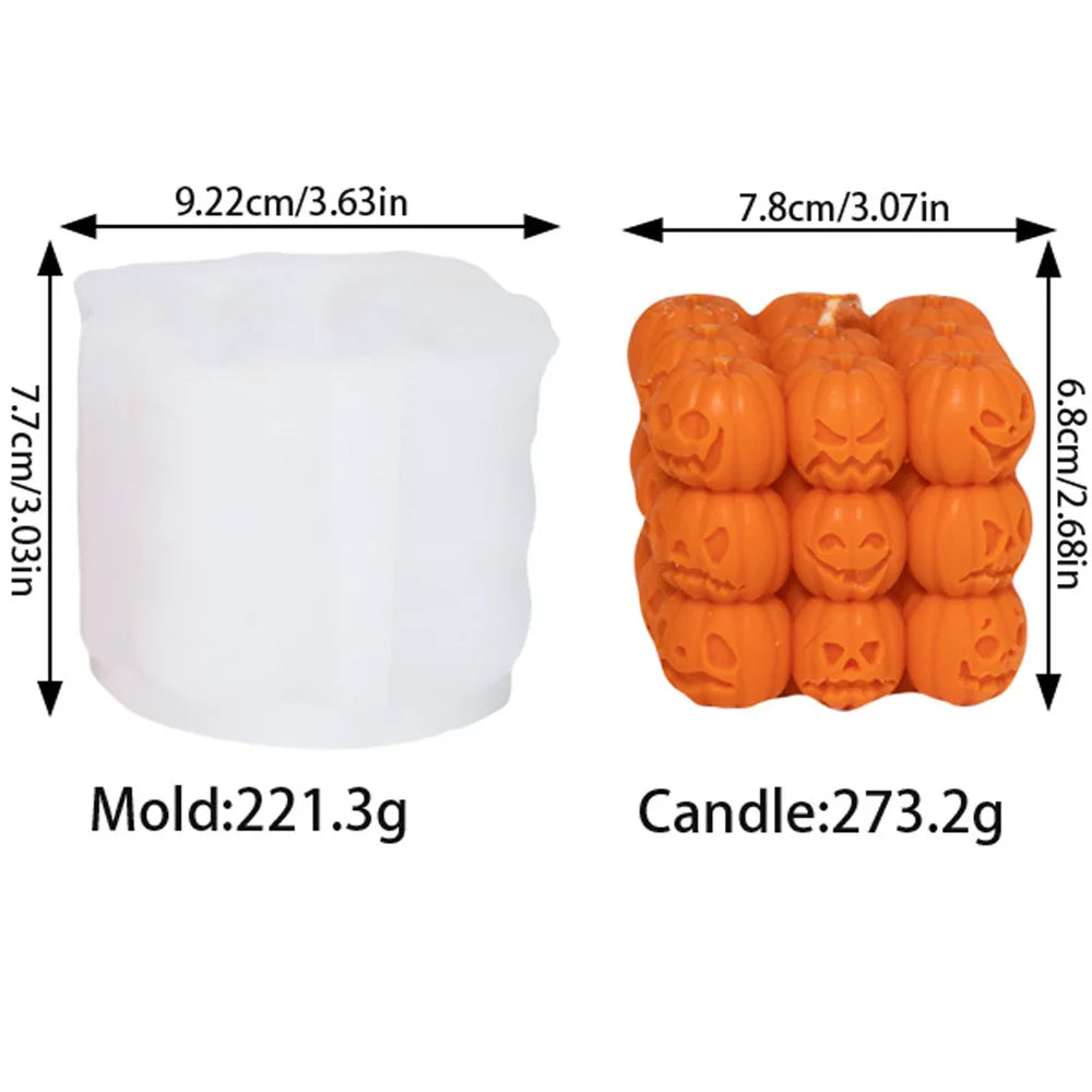 Halloween Silikonform – Gestapelte Kürbis-Kerze & Schädel-Design
