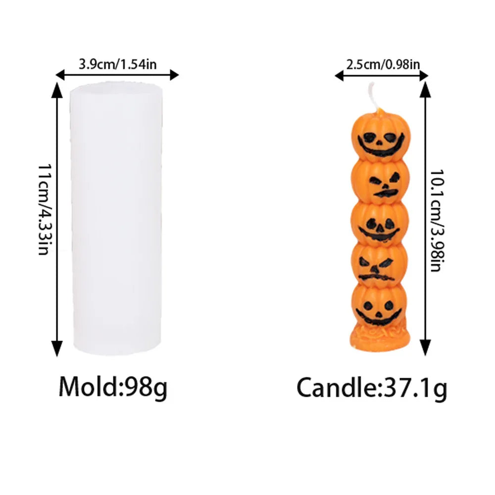 Halloween Silikonform – Gestapelte Kürbis-Kerze & Schädel-Design