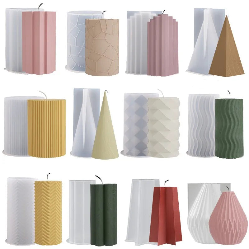 Silikonform für geometrische Kerzen – Zylinder, Kegel, Diamantstruktur & moderne Designformen
