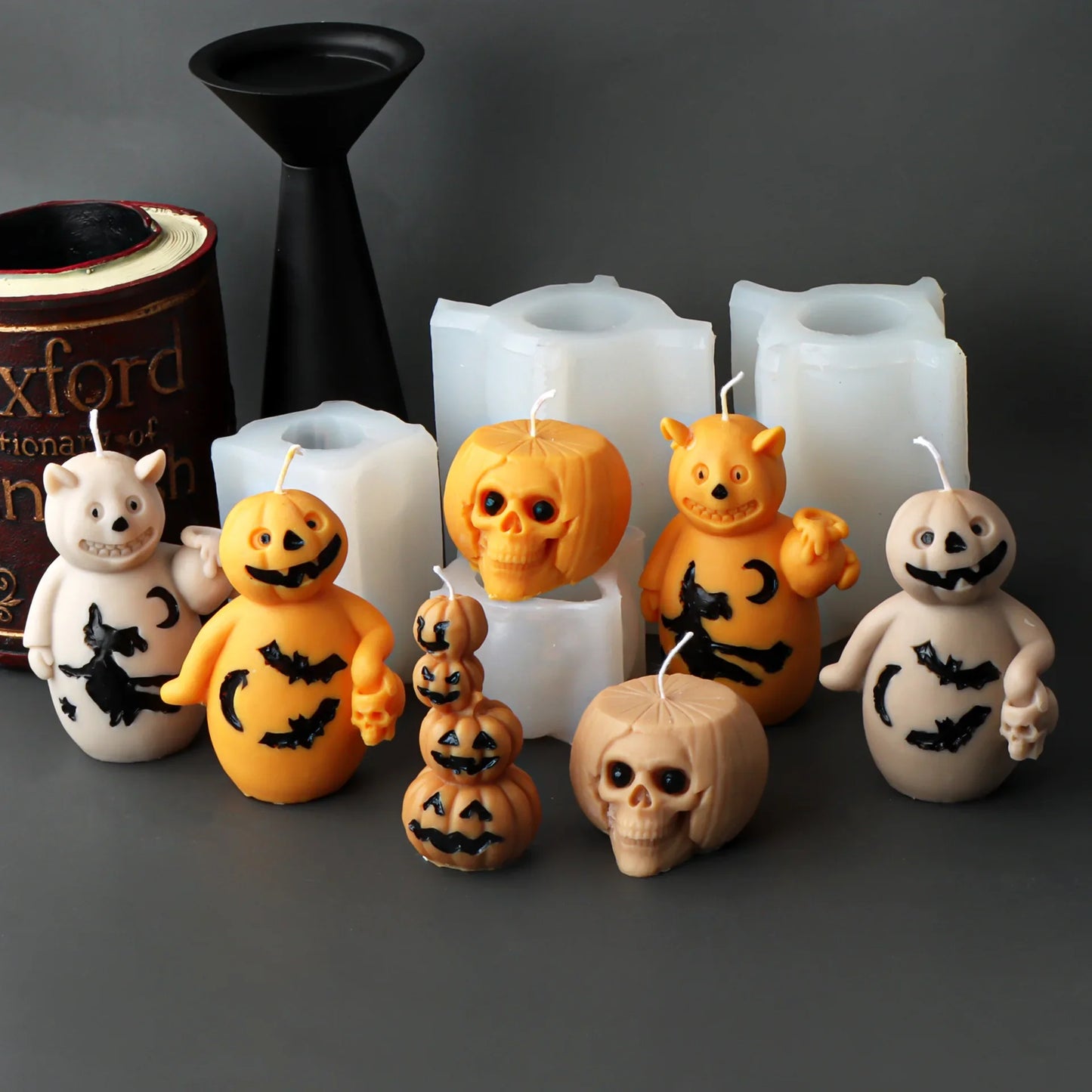Halloween Silikonform – Gestapelte Kürbis-Kerze & Schädel-Design