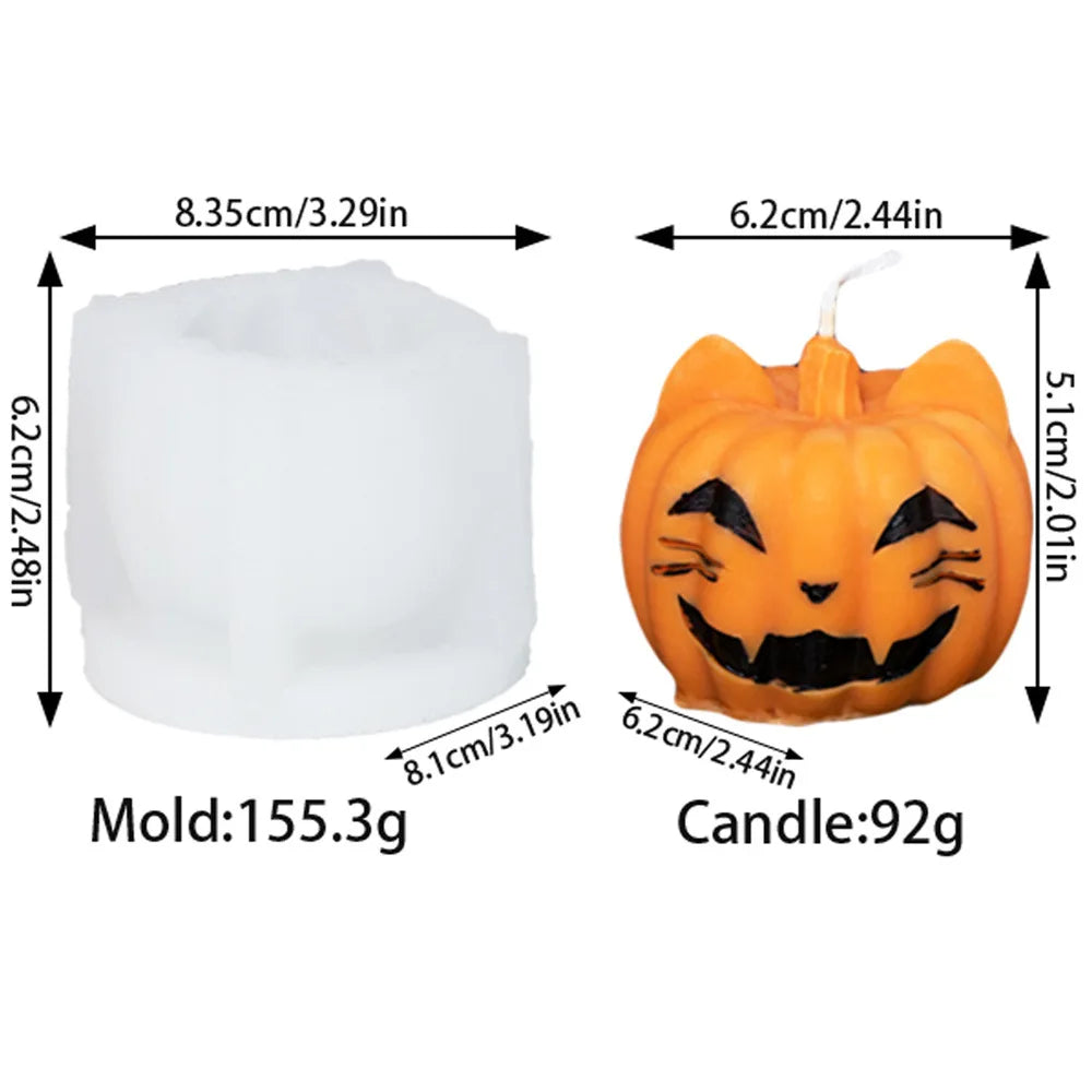 Halloween Silikonform – Gestapelte Kürbis-Kerze & Schädel-Design