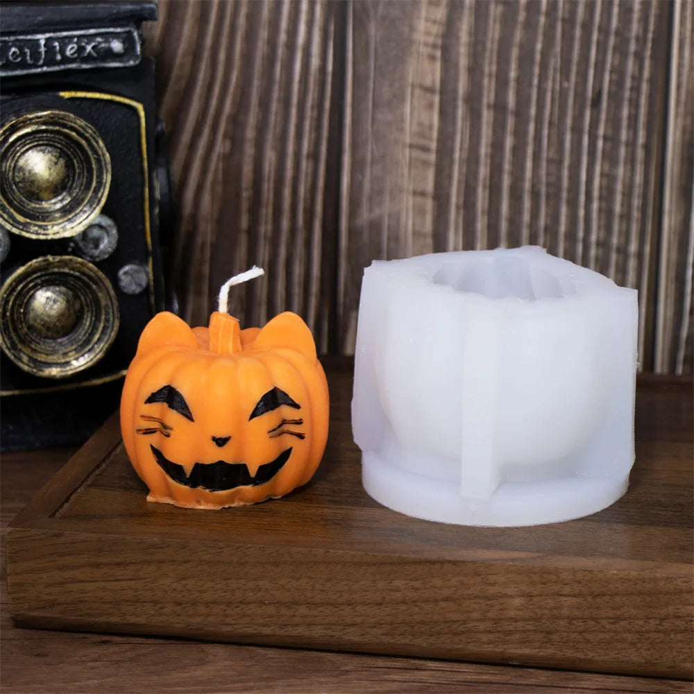 Halloween Silikonform – Gestapelte Kürbis-Kerze & Schädel-Design