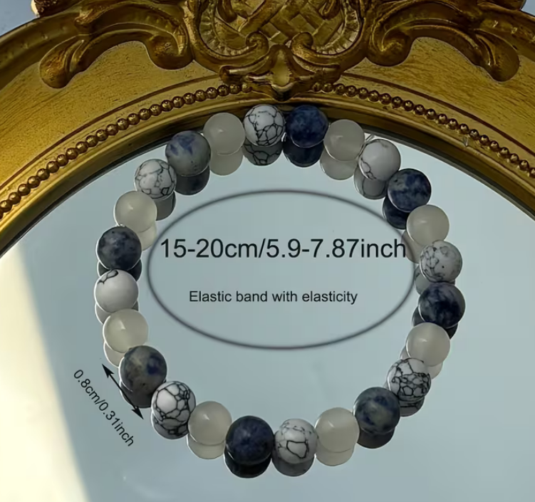 Handgefertigtes Lapis-Lazuli & Weißer-Türkis Perlenarmband – Schutz, Erdung & innere Balance