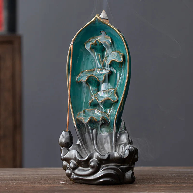 Lotus Wasserfall-Rückfluss-Räucherofen – Keramik-Duftbrunnen für Yoga, Meditation & Wohnambiente