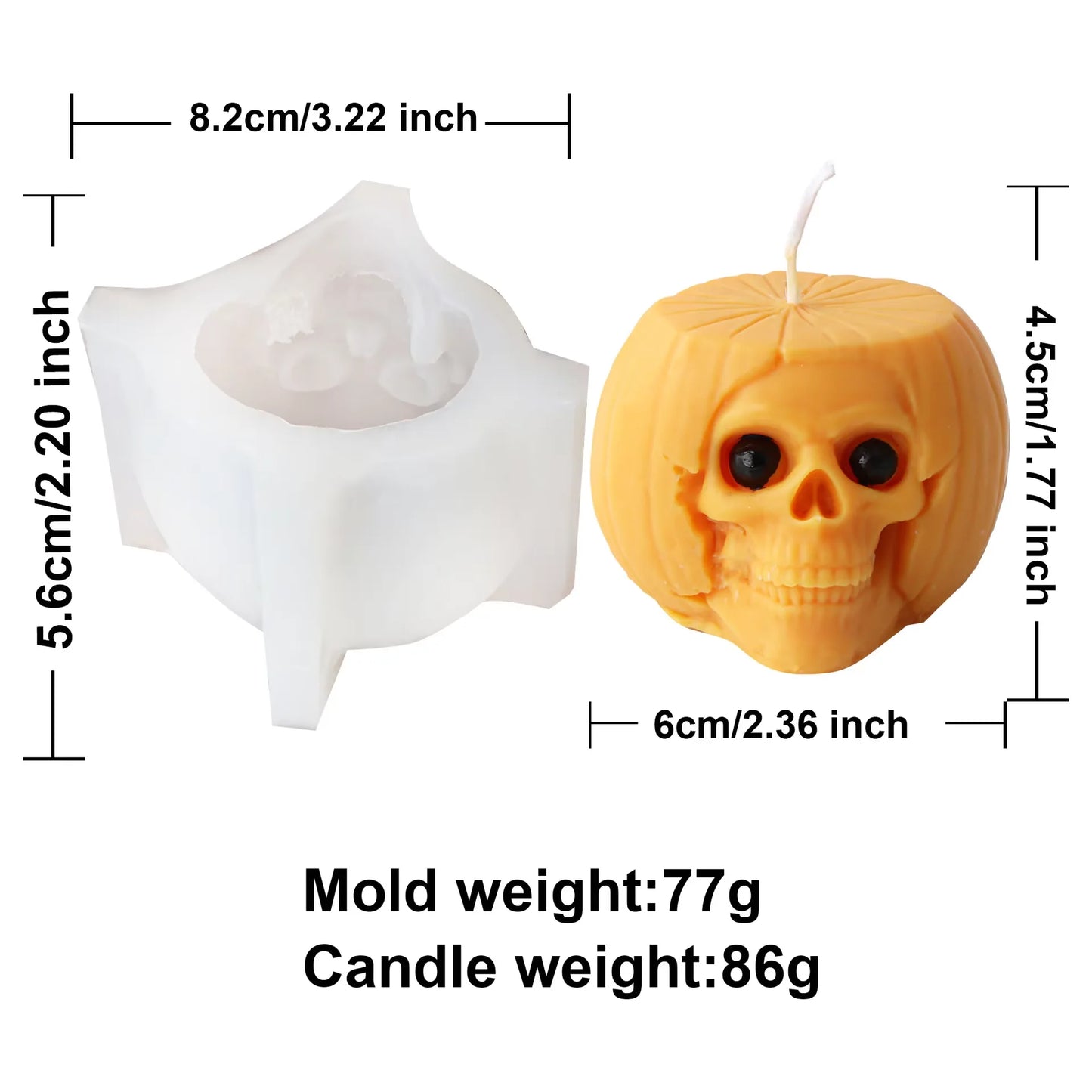 Halloween Silikonform – Gestapelte Kürbis-Kerze & Schädel-Design