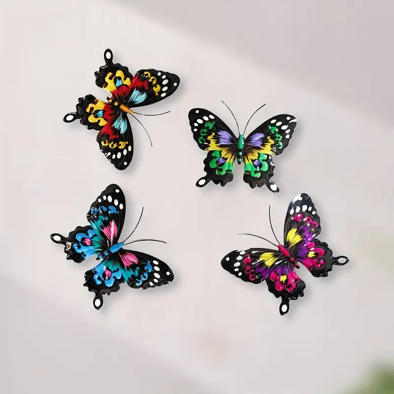 4-teiliges Set Metall-Schmetterlings-Wanddekoration – Bunte Hängedeko für Innen & Außen