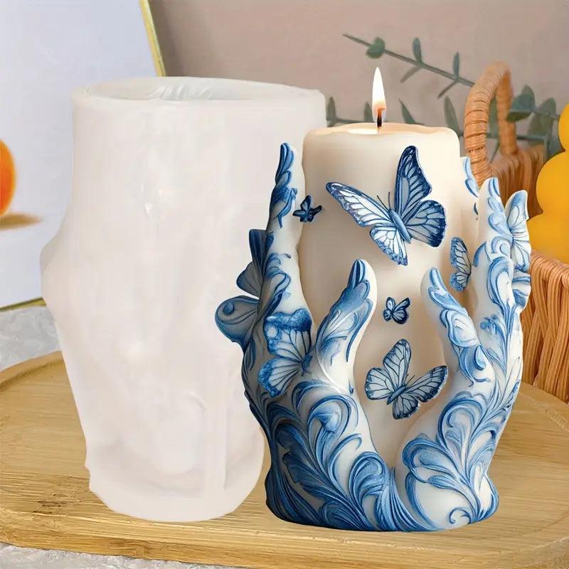 Schmetterling & Blumen Handförmige Silikon-Kerzenform - BTSCreativ