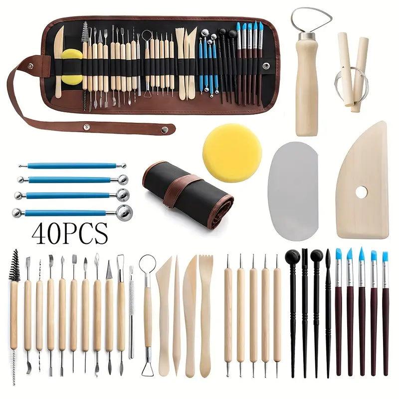 40-teiliges Keramik- und Töpferwerkzeug-Set – Perfekt für Tonmodellierung & Bildhauerei