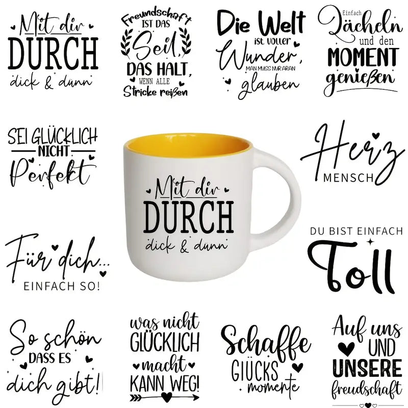 12er-Set UV-DTF-Transferfolien mit deutschen Dankesbotschaften – Wasserdichte & kratzfeste Sticker für Tassen, Gläser, DIY & Deko