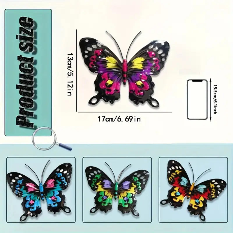 4-teiliges Set Metall-Schmetterlings-Wanddekoration – Bunte Hängedeko für Innen & Außen