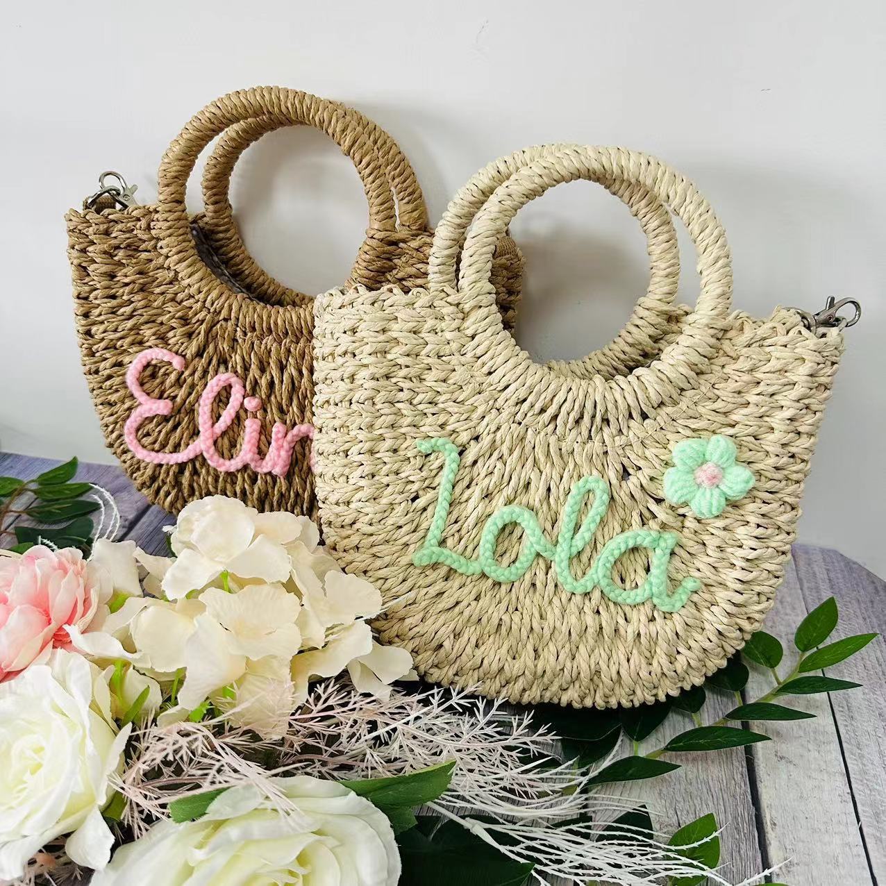 Personalisierte Strohtasche „Seaside Vibes“ – Handgefertigt & naturverbunden