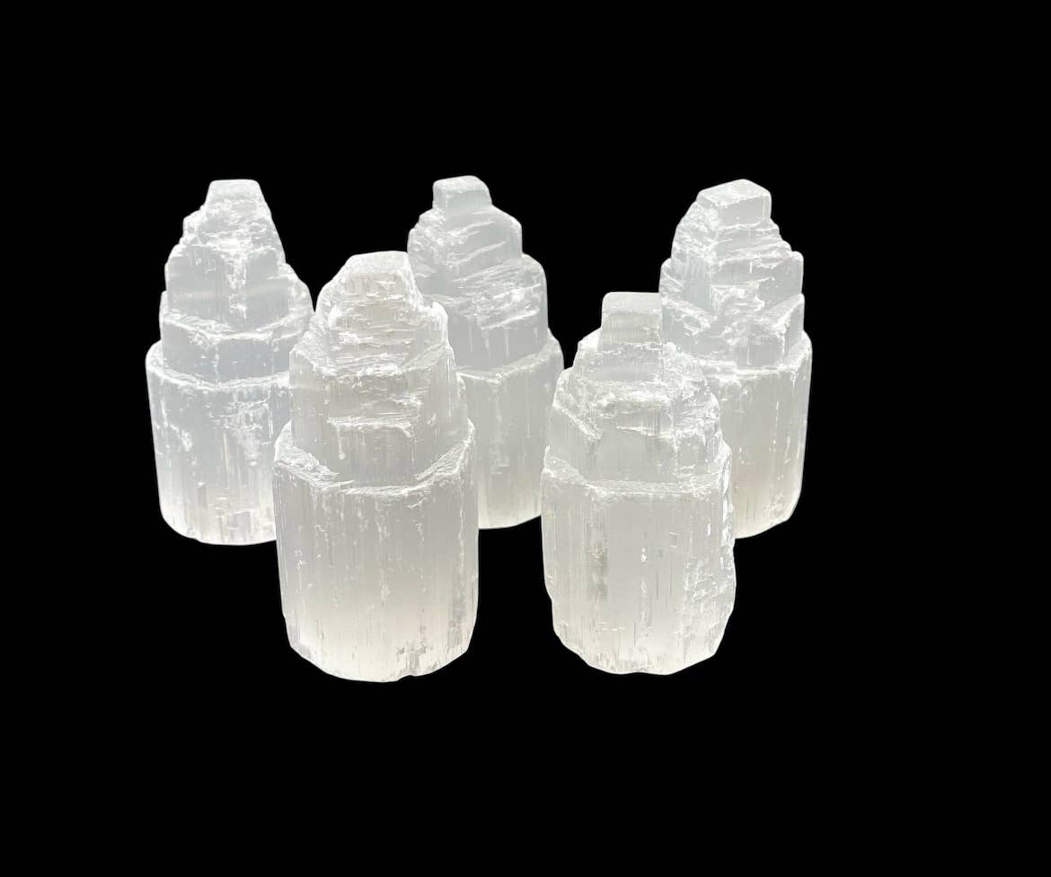 Selenit Türme – 2er Set (5–6 cm)