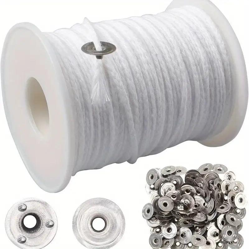 Kerzendocht-Set aus Baumwolle – 61 m Rolle mit 100 Metall-Kerzendochtbasis - BTSCreativ