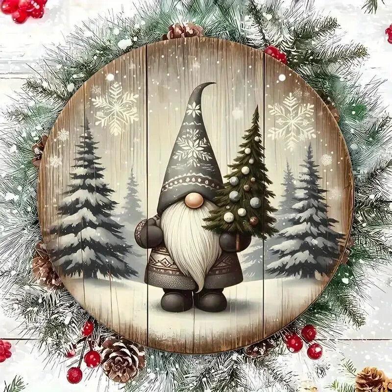 Rustikales Holz-Gnom-Weihnachtsschild – Festlicher Tür- und Wandhänger im Vintag - BTSCreativ