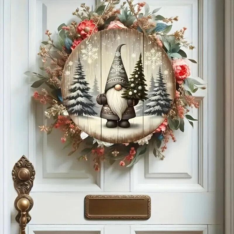 Rustikales Holz-Gnom-Weihnachtsschild – Festlicher Tür- und Wandhänger im Vintag - BTSCreativ