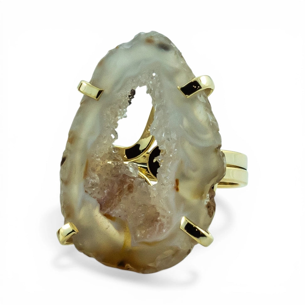 Verstellbarer Geodenring in Gold oder Silber – Natürlicher Statement Ring