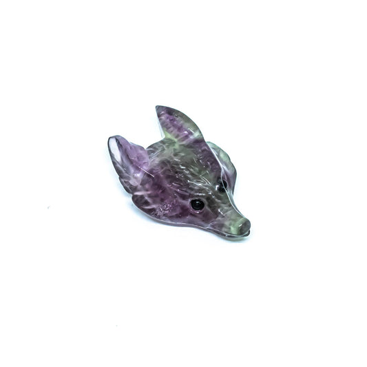 Fluorit Fuchskopf Anhänger – Handgeschnitzter Edelsteinanhänger