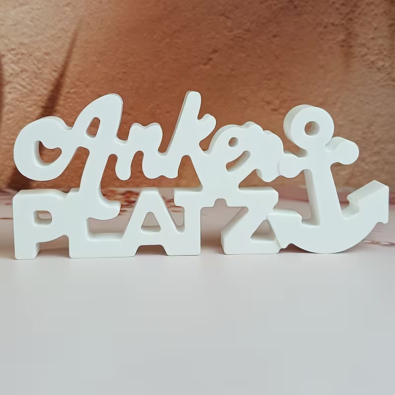 Silikon-Gießform „Ankerplatz“ – Maritimer Schriftzug mit Anker für Harz, Gips & Kerzen