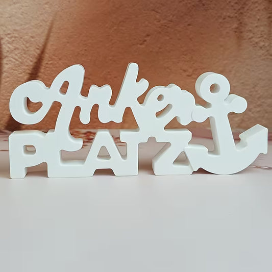 Silikon-Gießform „Ankerplatz“ – Maritimer Schriftzug mit Anker für Harz, Gips & Kerzen