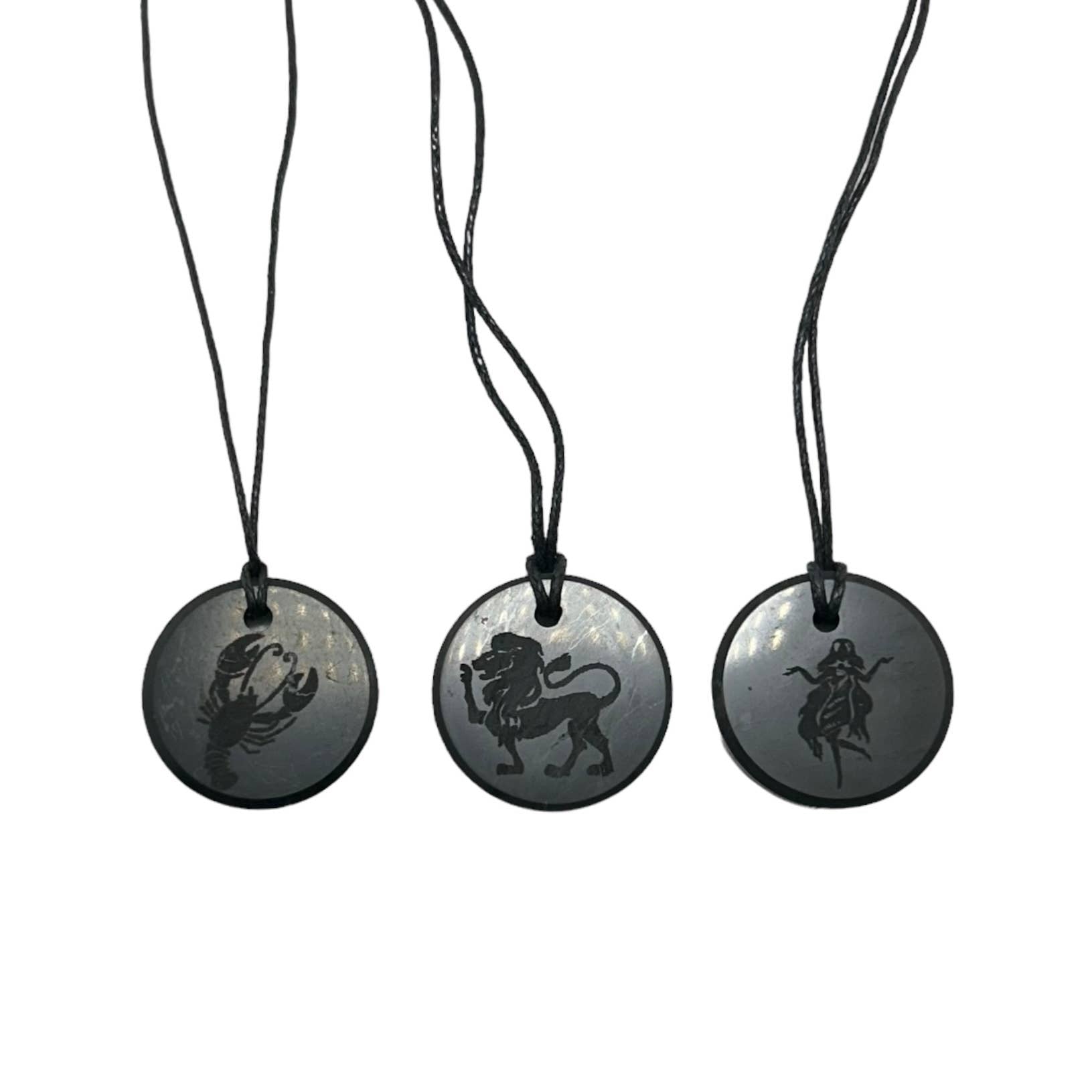 Schungit-Anhänger Halskette mit Tierkreiszeichen (30 mm) - Schungit-Anhänger Halskette mit Tierkreiszeichen (30 mm) - BTSCreativ